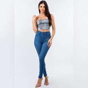 Bear Dance Sleeveless Plaid Crop Top